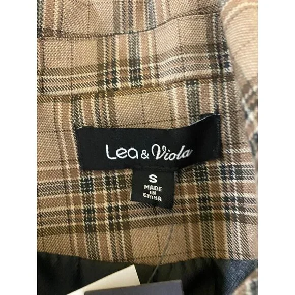 NWT Lea & Viola Women's Brown Plaid Long Sleeve Crop Blazer - Small - Picture 4 of 14